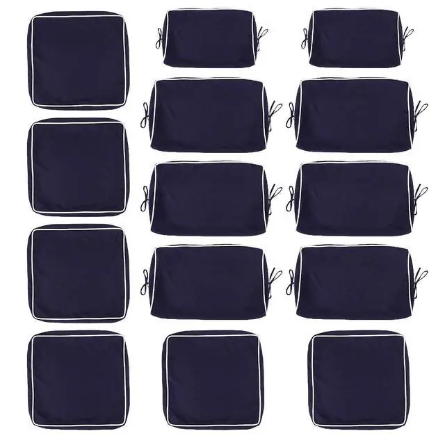 Main image of 14 Pcs Outdoor Couch Cushion Covers Replacement, Waterproof Patio Cushion Slipcover with Zipper, fit for 7Pieces 6-Seater Wicker Rattan Sectional Couch Sofa, Seat and Back Cover Only, Navy Blue