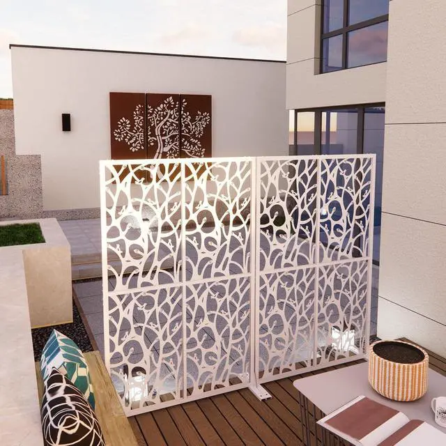 Alt view image 2 of 6 - Metal Outdoor Privacy Screens,W3.8Ft X H6Ft Decorative Fences,Outdoor and Indoor Privacy Panels with Stand,Free Standing Privacy Screen Divider for Balcony Patio Garden Room,White Bird Shape