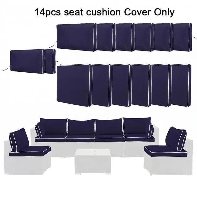 Alt view image 2 of 6 - 14 Pcs Outdoor Couch Cushion Covers Replacement, Waterproof Patio Cushion Slipcover with Zipper, fit for 7Pieces 6-Seater Wicker Rattan Sectional Couch Sofa, Seat and Back Cover Only, Navy Blue