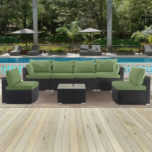 Alt view image 3 of 7 - 14 Pcs Outdoor Couch Cushion Covers Replacement, Waterproof Patio Cushion Slipcover with Zipper, fit for 7Pieces 6-Seater Wicker Rattan Sectional Couch Sofa, Seat and Back Cover Only, Olive Green