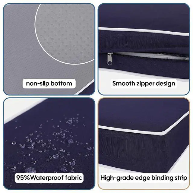 Alt view image 4 of 6 - 14 Pcs Outdoor Couch Cushion Covers Replacement, Waterproof Patio Cushion Slipcover with Zipper, fit for 7Pieces 6-Seater Wicker Rattan Sectional Couch Sofa, Seat and Back Cover Only, Navy Blue