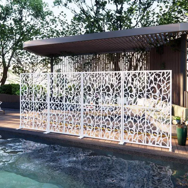 Alt view image 3 of 6 - Metal Outdoor Privacy Screens,W3.8Ft X H6Ft Decorative Fences,Outdoor and Indoor Privacy Panels with Stand,Free Standing Privacy Screen Divider for Balcony Patio Garden Room,White Bird Shape