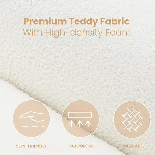 Alt view image 4 of 7 - Modern End of Bed Storage Bench, Teddy Upholstered Ottoman with Arms and Hidden Storage, 52.25" Large Footstool, Comfy Vanity Bench for Living Room,Bedroom, Dorm, Cream