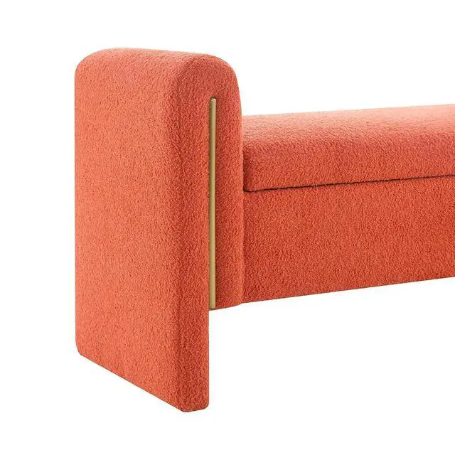 Alt view image 7 of 7 - Modern End of Bed Storage Bench, Teddy Upholstered Ottoman with Arms and Hidden Storage, 52.25" Large Footstool, Comfy Vanity Bench for Living Room,Bedroom, Dorm, Orange