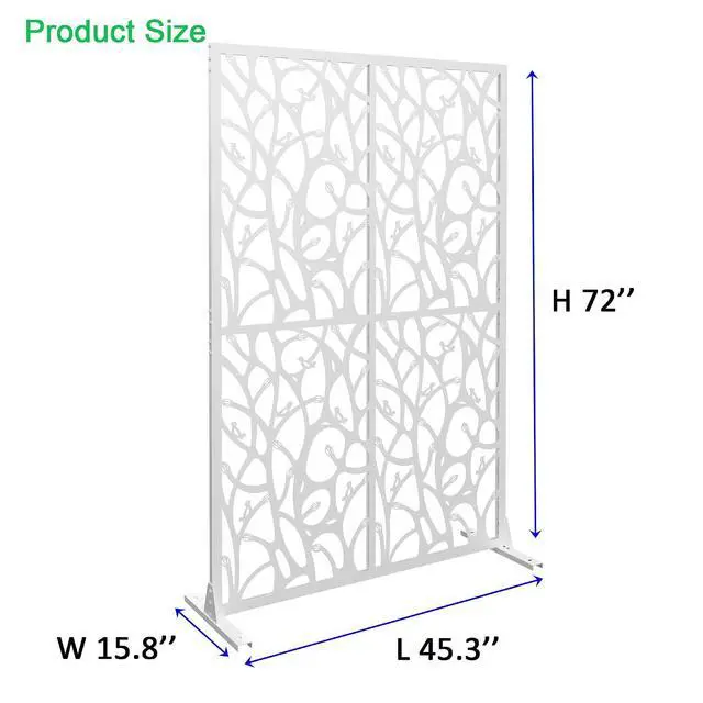 Alt view image 6 of 6 - Metal Outdoor Privacy Screens,W3.8Ft X H6Ft Decorative Fences,Outdoor and Indoor Privacy Panels with Stand,Free Standing Privacy Screen Divider for Balcony Patio Garden Room,White Bird Shape