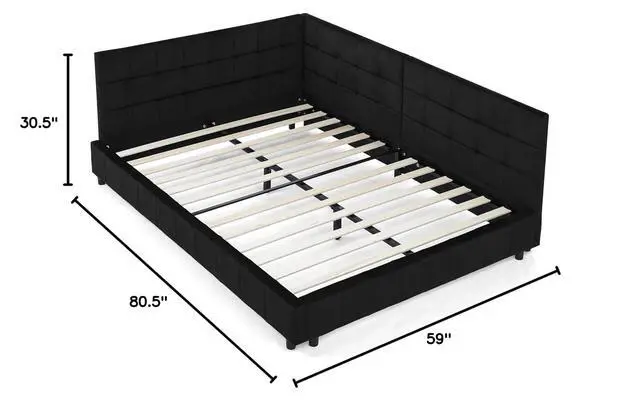 Alt view image 2 of 7 - Full Size Upholstered Daybed with High Headboard, Soft Velvet Upholstered Day Bed Frame with Comfortable Left Armrests, L Shaped Tufted Corner Sofa Bed for Bedroom, Living Room, Black