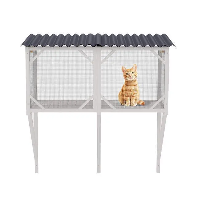 Alt view image 2 of 7 - Catio Outdoor Cat Enclosure Window, 44.5" Wooden Outdoor Cat Window Perch for Indoor Cats, Large Weatherpoof Pet House Cage Condo for Outside Sunbathing, Napping & OverlookingAncient White