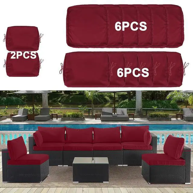 Alt view image 7 of 7 - 14 Pcs Outdoor Couch Cushion Covers Replacement, Waterproof Patio Cushion Slipcover with Zipper, fit for 7Pieces 6-Seater Wicker Rattan Sectional Couch Sofa, Seat and Back Cover Only, Red