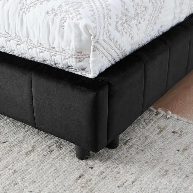 Alt view image 6 of 7 - Full Size Upholstered Daybed with High Headboard, Soft Velvet Upholstered Day Bed Frame with Comfortable Left Armrests, L Shaped Tufted Corner Sofa Bed for Bedroom, Living Room, Black