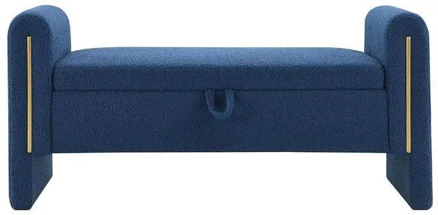 Alt view image 5 of 7 - Modern End of Bed Storage Bench, Teddy Upholstered Ottoman with Arms and Hidden Storage, 52.25" Large Footstool, Comfy Vanity Bench for Living Room,Bedroom, Dorm, Navy Blue