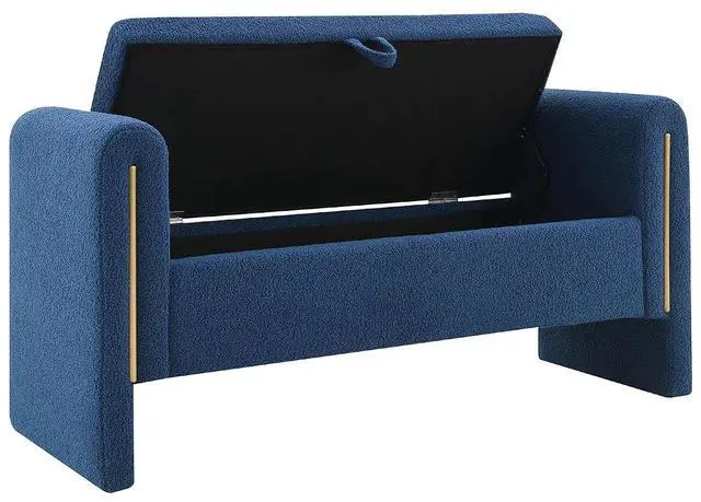 Alt view image 7 of 7 - Modern End of Bed Storage Bench, Teddy Upholstered Ottoman with Arms and Hidden Storage, 52.25" Large Footstool, Comfy Vanity Bench for Living Room,Bedroom, Dorm, Navy Blue