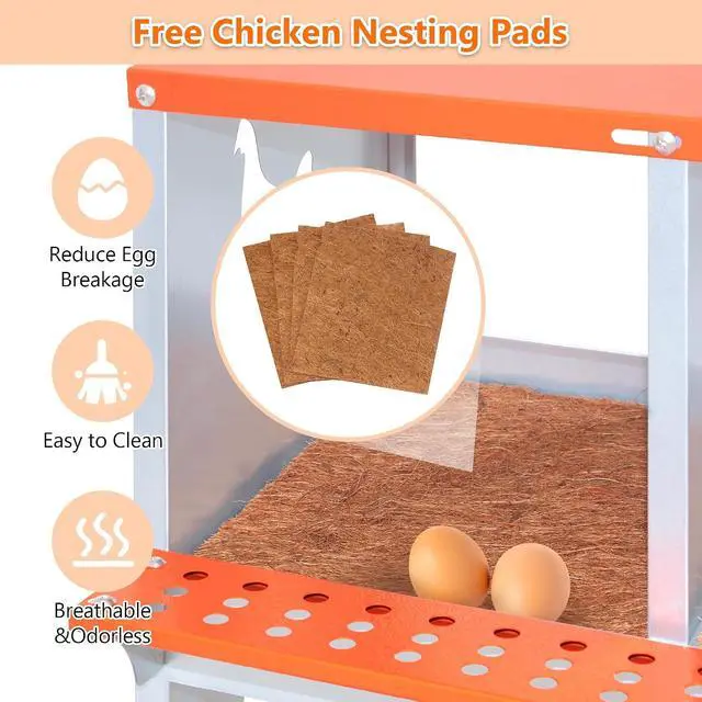 Alt view image 3 of 7 - Chicken Nesting Boxes, 4 Compartments Wall Mount Chicken Laying Boxes for Hens/Ducks, Metal Nest Box, Easy Egg Collection & Assembly, Large Vented Galvanized Steel Chicken Coop Equipment, Orange