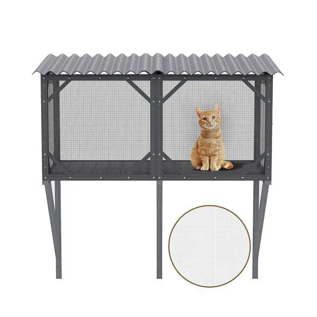 Alt view image 3 of 7 - Catio Outdoor Cat Enclosure Window, 44.5" Wooden Outdoor Cat Window Perch for Indoor Cats, Large Weatherpoof Pet House Cage Condo for Outside Sunbathing, Napping & OverlookingAntique Gray