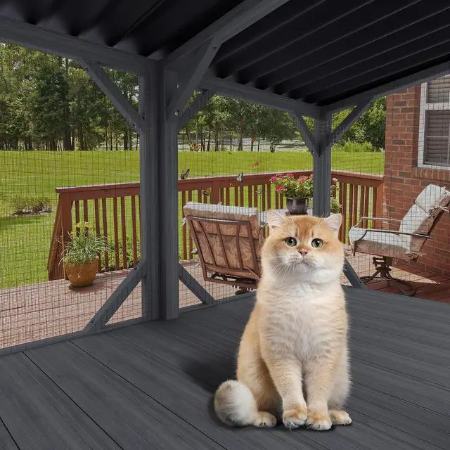 Alt view image 5 of 7 - Catio Outdoor Cat Enclosure Window, 44.5" Wooden Outdoor Cat Window Perch for Indoor Cats, Large Weatherpoof Pet House Cage Condo for Outside Sunbathing, Napping & OverlookingAntique Gray