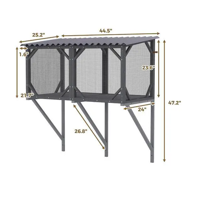 Alt view image 7 of 7 - Catio Outdoor Cat Enclosure Window, 44.5" Wooden Outdoor Cat Window Perch for Indoor Cats, Large Weatherpoof Pet House Cage Condo for Outside Sunbathing, Napping & OverlookingAntique Gray