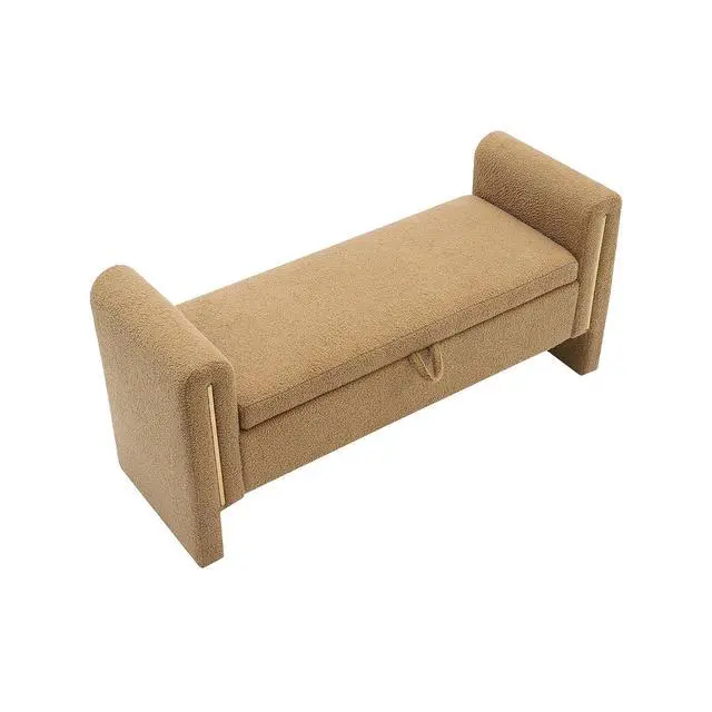 Alt view image 6 of 7 - Modern End of Bed Storage Bench, Teddy Upholstered Ottoman with Arms and Hidden Storage, 52.25" Large Footstool, Comfy Vanity Bench for Living Room,Bedroom, Dorm, Coffee