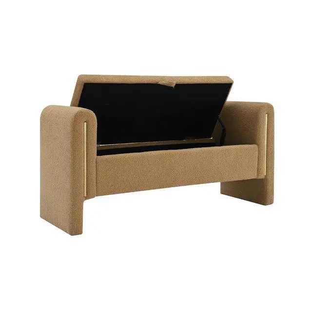Alt view image 7 of 7 - Modern End of Bed Storage Bench, Teddy Upholstered Ottoman with Arms and Hidden Storage, 52.25" Large Footstool, Comfy Vanity Bench for Living Room,Bedroom, Dorm, Coffee