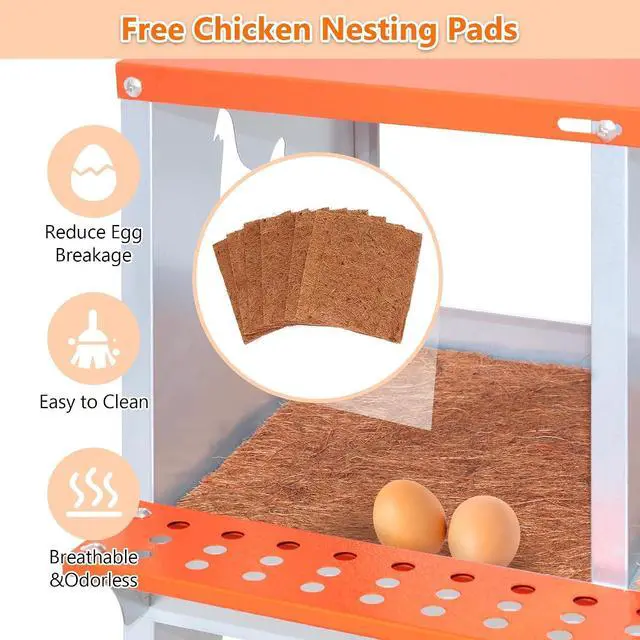 Alt view image 3 of 7 - Chicken Nesting Boxes, 8 Compartments Wall Mount Chicken Laying Boxes for Hens/Ducks, Metal Nest Box, Easy Egg Collection & Assembly, Large Vented Galvanized Steel Chicken Coop Equipment, Orange