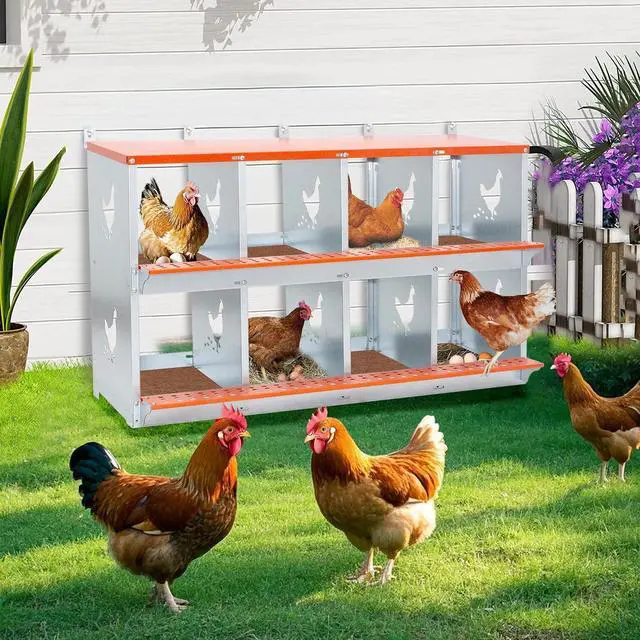 Alt view image 7 of 7 - Chicken Nesting Boxes, 8 Compartments Wall Mount Chicken Laying Boxes for Hens/Ducks, Metal Nest Box, Easy Egg Collection & Assembly, Large Vented Galvanized Steel Chicken Coop Equipment, Orange