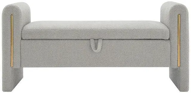 Alt view image 5 of 7 - Modern End of Bed Storage Bench, Teddy Upholstered Ottoman with Arms and Hidden Storage, 52.25" Large Footstool, Comfy Vanity Bench for Living Room,Bedroom, Dorm, Grey