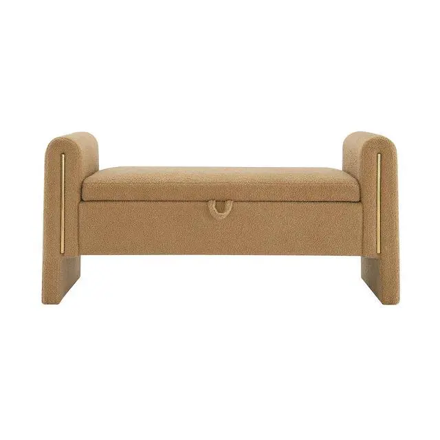 Alt view image 5 of 7 - Modern End of Bed Storage Bench, Teddy Upholstered Ottoman with Arms and Hidden Storage, 52.25" Large Footstool, Comfy Vanity Bench for Living Room,Bedroom, Dorm, Coffee
