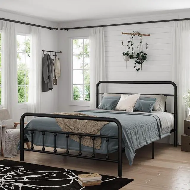 Main image of Queen Size Metal Bed Frame,Platform Bedframe with Headboard and Footboard, Double Bed with Large Under Bed Storage, Strong Metal Slats, No Box Spring Needed, Black