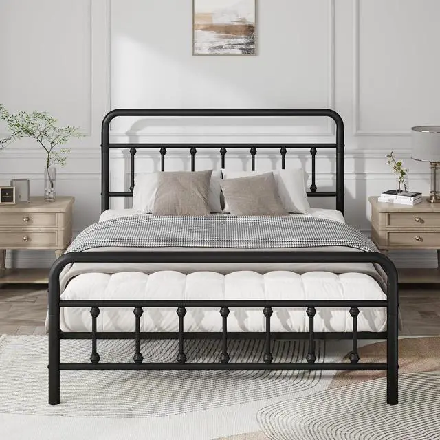 Alt view image 3 of 7 - Queen Size Metal Bed Frame,Platform Bedframe with Headboard and Footboard, Double Bed with Large Under Bed Storage, Strong Metal Slats, No Box Spring Needed, Black
