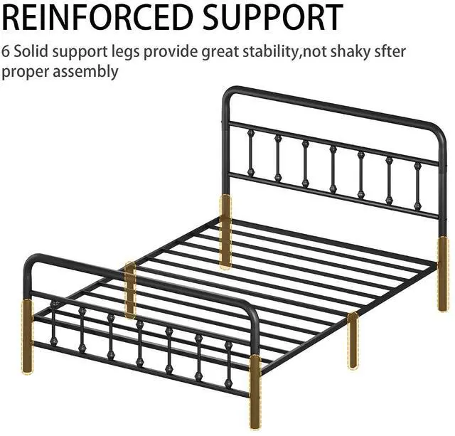 Alt view image 6 of 7 - Queen Size Metal Bed Frame,Platform Bedframe with Headboard and Footboard, Double Bed with Large Under Bed Storage, Strong Metal Slats, No Box Spring Needed, Black