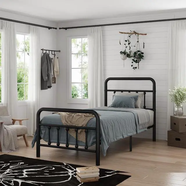 Main image of Twin Size Metal Bed Frame,Platform Bedframe with Headboard and Footboard, Single Bed with Large Under Bed Storage, Strong Metal Slats, No Box Spring Needed, Black
