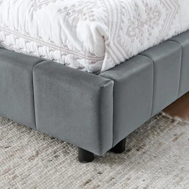 Alt view image 6 of 7 - Full Size Upholstered Daybed with High Headboard, Soft Velvet Upholstered Day Bed Frame with Comfortable Left Armrests, L Shaped Tufted Corner Sofa Bed for Bedroom, Living Room, Grey
