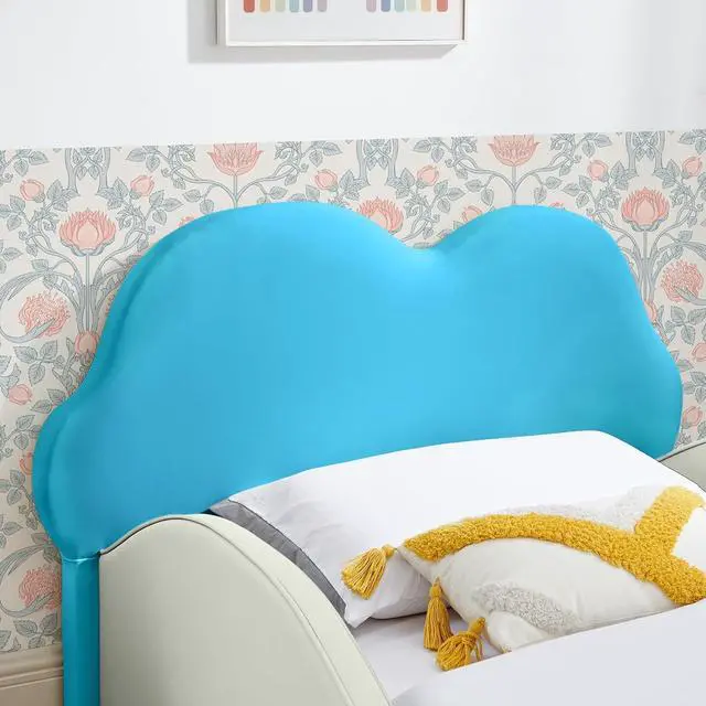 Alt view image 7 of 7 - Twin Size Floor Bed with Cute Cloud Shape, PU Leather Upholstered Platform Bed with Guardrails, Single Bedframe with Cartoon Design Safety Rail and Storage Pocket, Purple&Pink