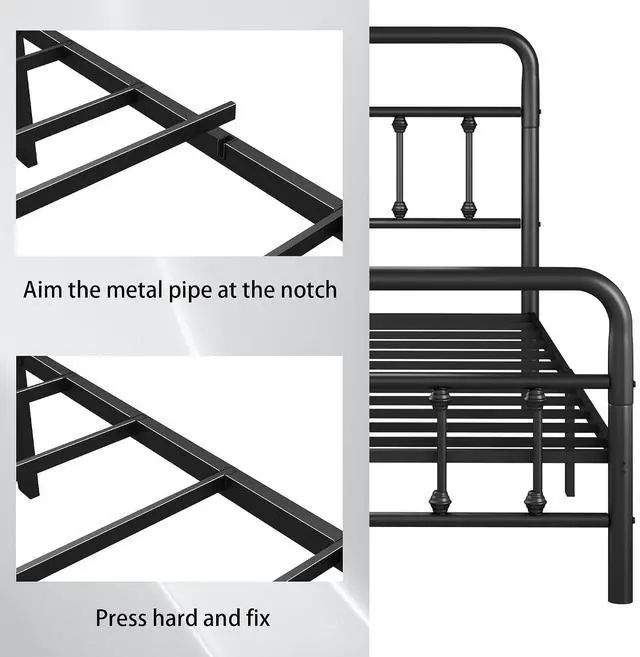 Alt view image 6 of 7 - Twin Size Metal Bed Frame,Platform Bedframe with Headboard and Footboard, Single Bed with Large Under Bed Storage, Strong Metal Slats, No Box Spring Needed, Black