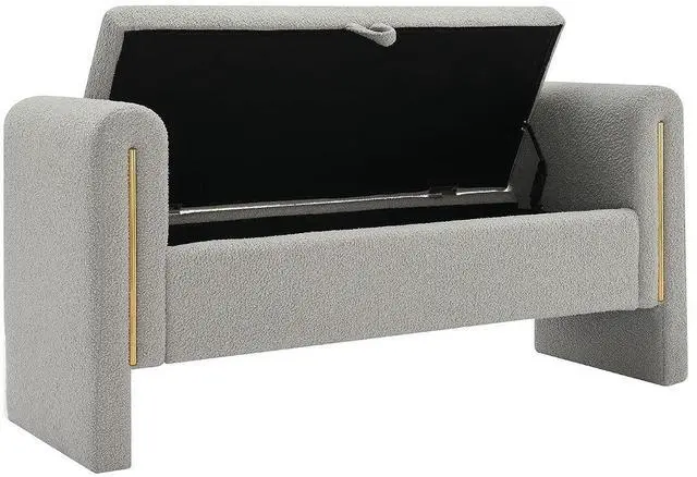 Alt view image 7 of 7 - Modern End of Bed Storage Bench, Teddy Upholstered Ottoman with Arms and Hidden Storage, 52.25" Large Footstool, Comfy Vanity Bench for Living Room,Bedroom, Dorm, Grey