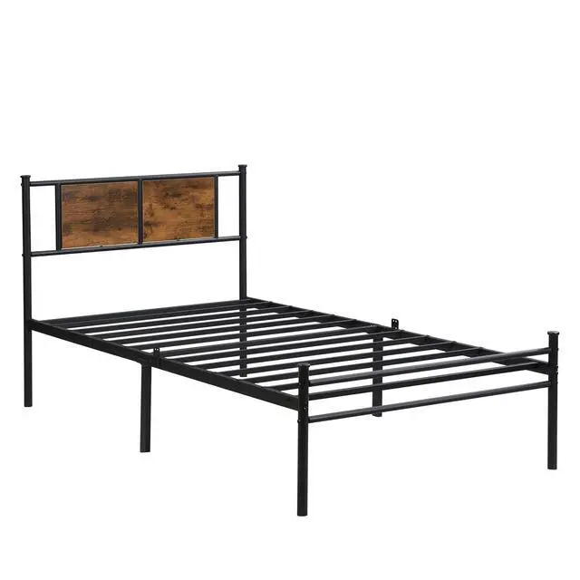 Alt view image 6 of 7 - Metal Platform Bedframe, Twin Size Bed Frame with Wood Panel Headboard, Single Bed with Solid Metal Slats Support, Noise-Free,Strong Bearing Capacity, Black