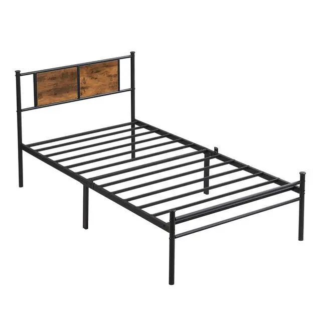Alt view image 5 of 7 - Metal Platform Bedframe, Twin Size Bed Frame with Wood Panel Headboard, Single Bed with Solid Metal Slats Support, Noise-Free,Strong Bearing Capacity, Black