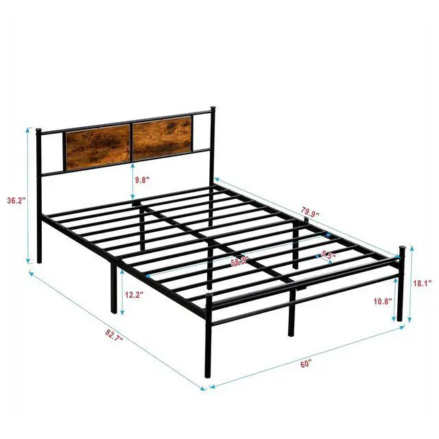 Alt view image 2 of 7 - Metal Platform Bedframe, Queen Size Bed Frame with Wood Panel Headboard, Queen Bed with Solid Metal Slats Support, Noise-Free,Strong Bearing Capacity, Black
