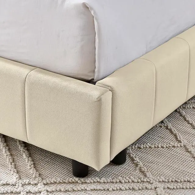 Alt view image 7 of 7 - Full Size Upholstered Daybed with High Headboard, Soft Velvet Upholstered Day Bed Frame with Comfortable Left Armrests, L Shaped Tufted Corner Sofa Bed for Bedroom, Living Room, Beige