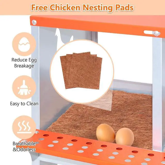 Alt view image 5 of 7 - Chicken Nesting Boxes, 3 Compartments Wall Mount Chicken Laying Boxes for Hens/Ducks, Metal Nest Box, Easy Egg Collection & Assembly, Large Vented Galvanized Steel Chicken Coop Equipment, Orange