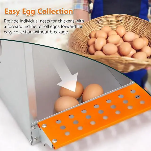 Alt view image 5 of 7 - Chicken Nesting Boxes, 8 Compartments Wall Mount Chicken Laying Boxes for Hens/Ducks, Metal Nest Box, Easy Egg Collection & Assembly, Large Vented Galvanized Steel Chicken Coop Equipment, Orange
