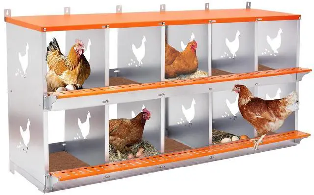 Main image of Chicken Nesting Boxes, 10 Compartments Wall Mount Chicken Laying Boxes for Hens/Ducks, Metal Nest Box, Easy Egg Collection & Assembly, Large Vented Galvanized Steel Chicken Coop Equipment, Orange