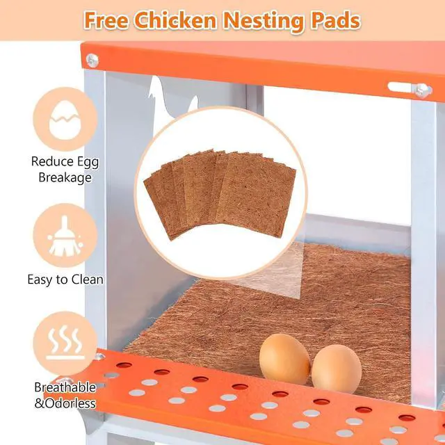 Alt view image 3 of 7 - Chicken Nesting Boxes, 10 Compartments Wall Mount Chicken Laying Boxes for Hens/Ducks, Metal Nest Box, Easy Egg Collection & Assembly, Large Vented Galvanized Steel Chicken Coop Equipment, Orange