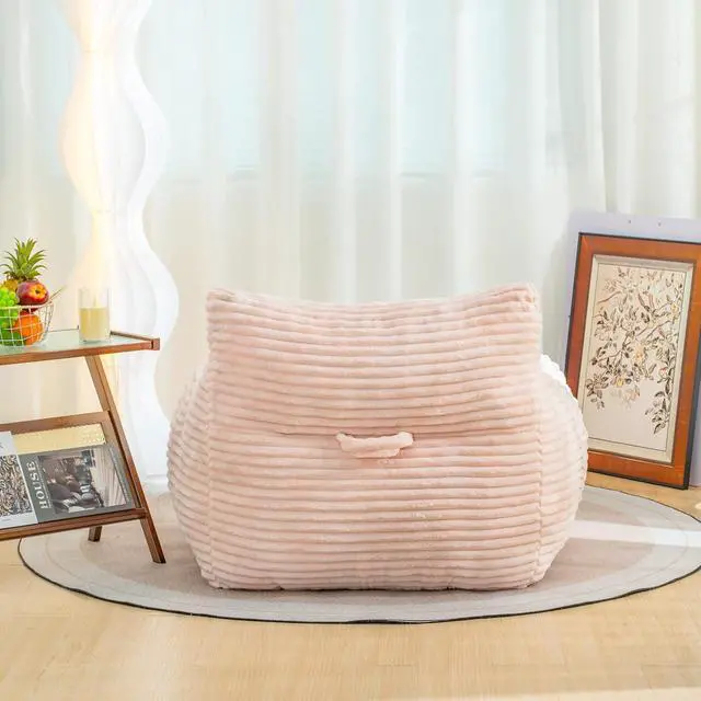 Alt view image 3 of 5 - Giant Bean Bag Chair for Adults with Armrests, Comfy Large Beanbag Lounge, Corduroy Floor Lazy Sofa, Fluffy Cloud Reading Chair, Bean Bag Couch for Gaming Room, Living Room, Bedroom & Dorm, Pink