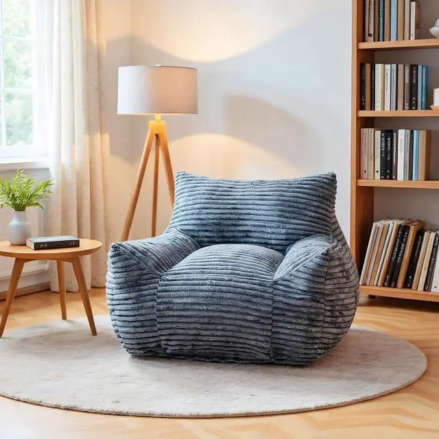 Main image of Giant Bean Bag Chair for Adults with Armrests, Comfy Large Beanbag Lounge, Corduroy Floor Lazy Sofa, Fluffy Cloud Reading Chair, Bean Bag Couch for Gaming Room, Living Room, Bedroom & Dorm, Gray