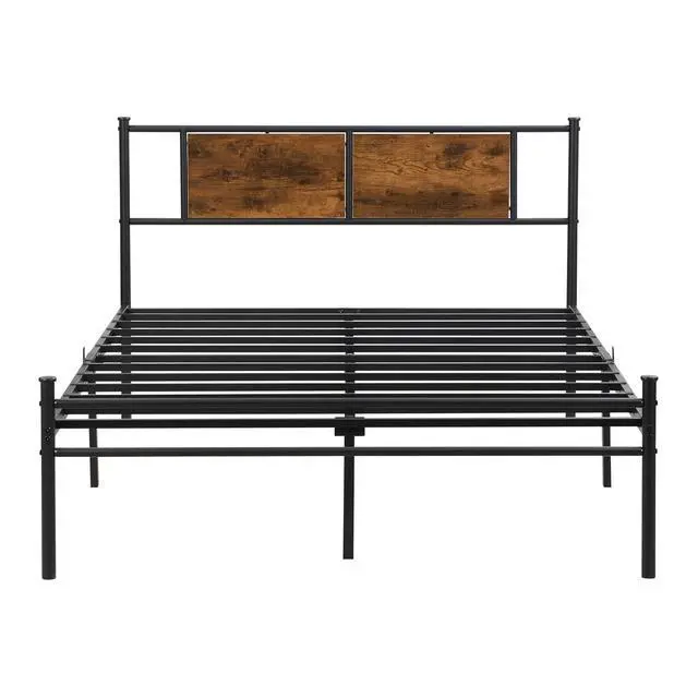 Alt view image 6 of 7 - Metal Platform Bedframe, Queen Size Bed Frame with Wood Panel Headboard, Queen Bed with Solid Metal Slats Support, Noise-Free,Strong Bearing Capacity, Black