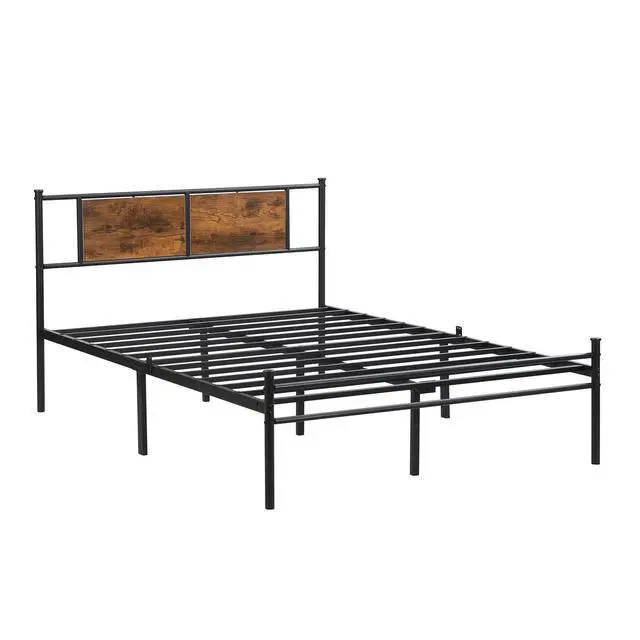 Alt view image 5 of 7 - Metal Platform Bedframe, Queen Size Bed Frame with Wood Panel Headboard, Queen Bed with Solid Metal Slats Support, Noise-Free,Strong Bearing Capacity, Black