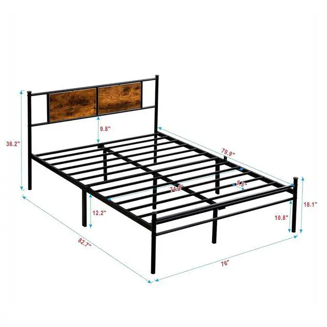 Alt view image 2 of 7 - Metal Platform Bedframe, King Size Bed Frame with Wood Panel Headboard, King Bed with Solid Metal Slats Support, Noise-Free,Strong Bearing Capacity, Black