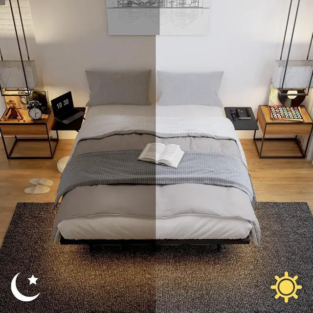 Alt view image 3 of 7 - Full Size Platform Bed with Side Tables, Heavy Duty Metal Floating Bed Frame with LED Ligh, Large Underneath Storage Space, Double Bed with Strong Bearing Capacity, Noise Free, Black