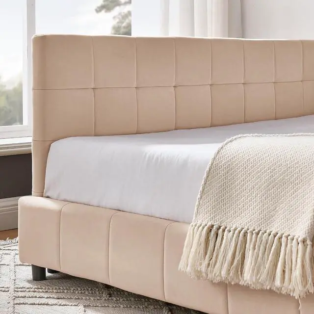 Alt view image 5 of 7 - Full Size Upholstered Daybed with High Headboard, Soft Velvet Upholstered Day Bed Frame with Comfortable Left Armrests, L Shaped Tufted Corner Sofa Bed for Bedroom, Living Room, Pink