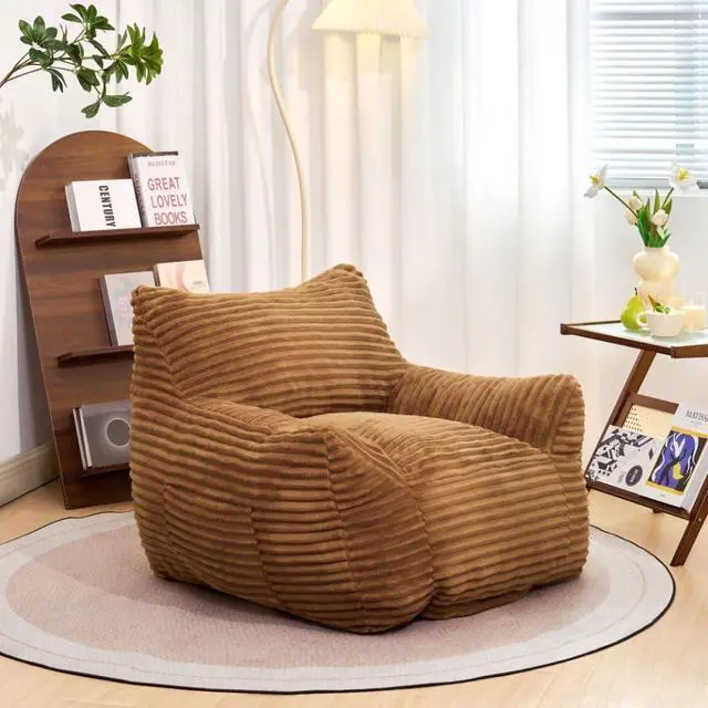 Main image of Giant Bean Bag Chair for Adults with Armrests, Comfy Large Beanbag Lounge, Corduroy Floor Lazy Sofa, Fluffy Cloud Reading Chair, Bean Bag Couch for Gaming Room, Living Room, Bedroom & Dorm, Brown
