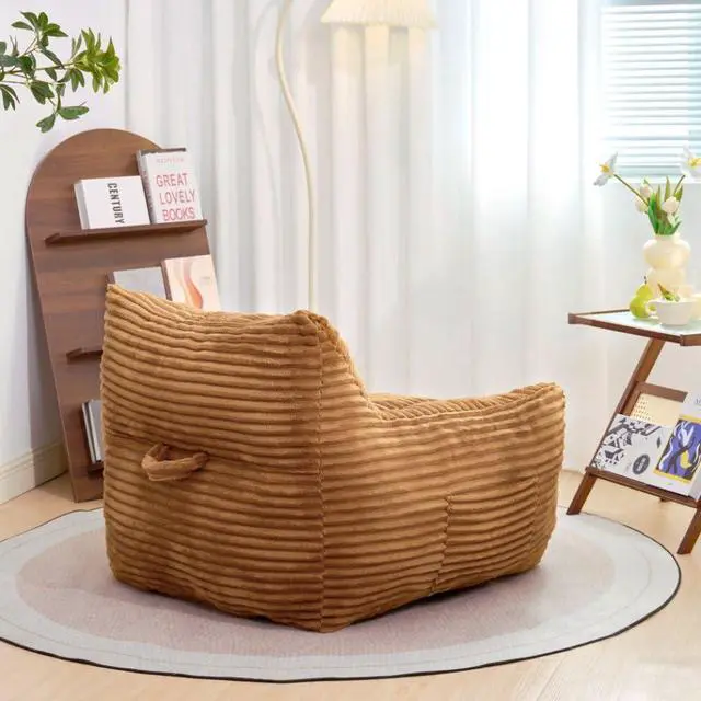 Alt view image 3 of 5 - Giant Bean Bag Chair for Adults with Armrests, Comfy Large Beanbag Lounge, Corduroy Floor Lazy Sofa, Fluffy Cloud Reading Chair, Bean Bag Couch for Gaming Room, Living Room, Bedroom & Dorm, Brown